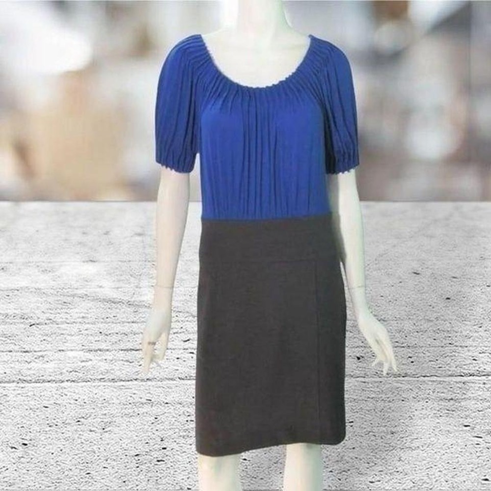 BCBGMAXAZRIA Blue & Gray Short‎ Sleeve Petite Dress